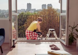 woman painting the balcony
